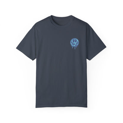 Casual Blue T-Shirt w/ Text and Smile Face Graphic