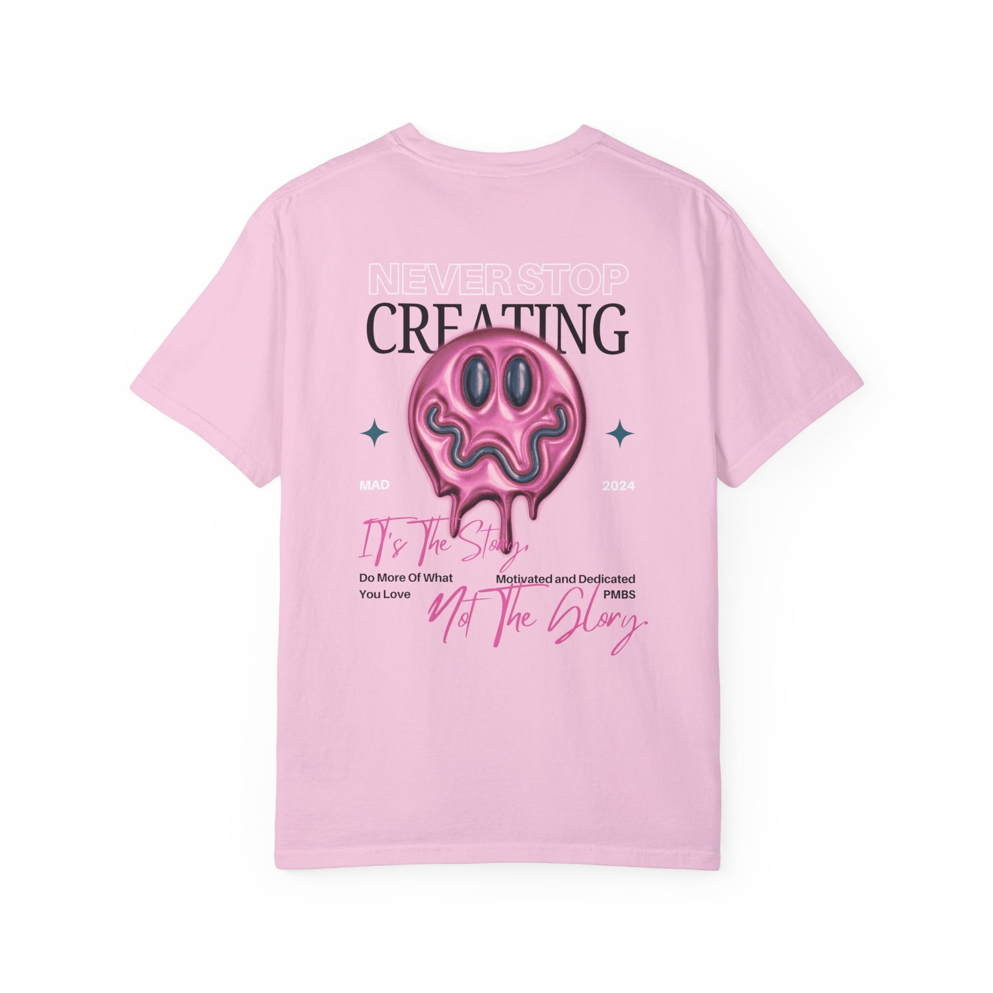 Casual Blossom T-Shirt w/ Text and Smile Face Graphic