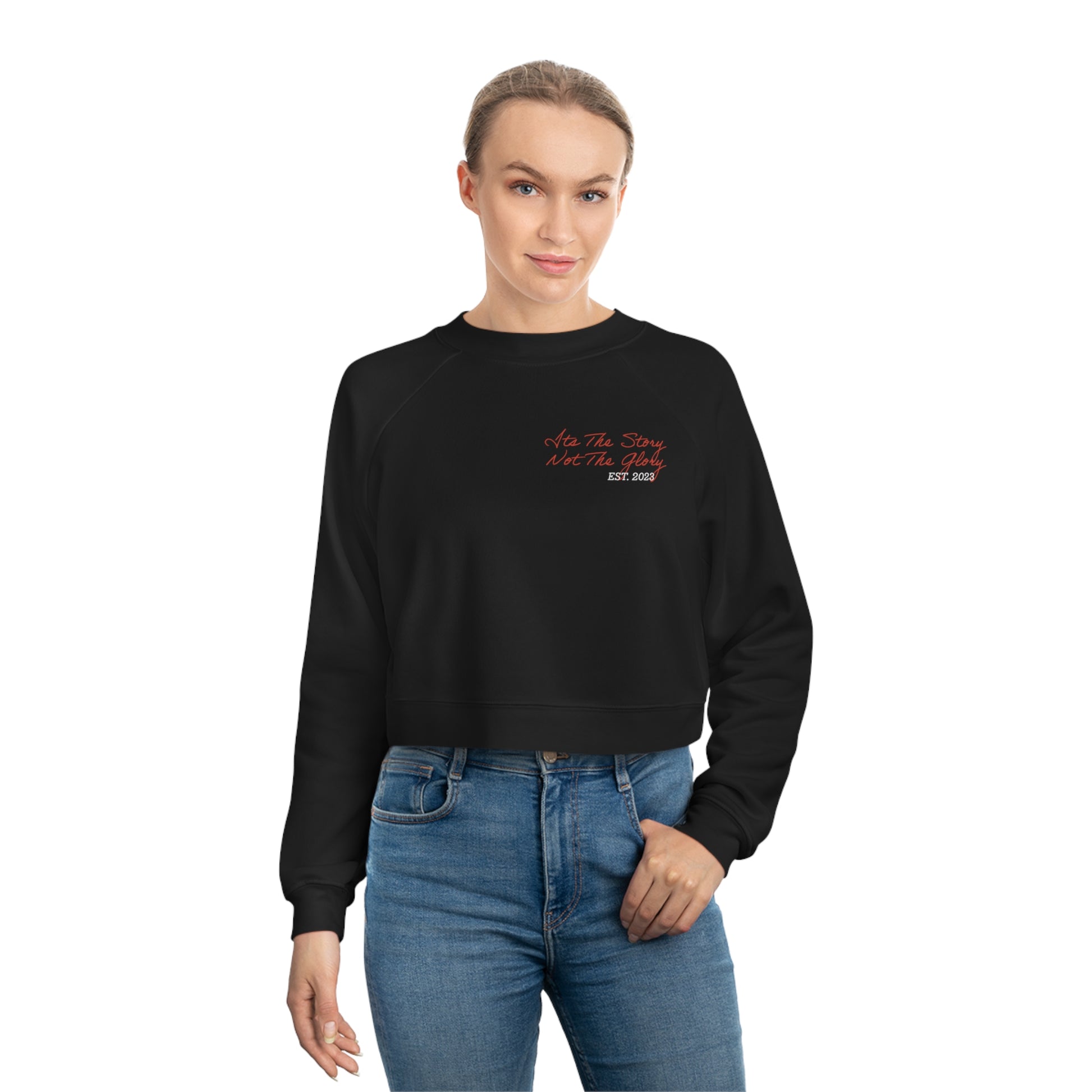 Women's Black Cropped Fleece Pullover w/ Text