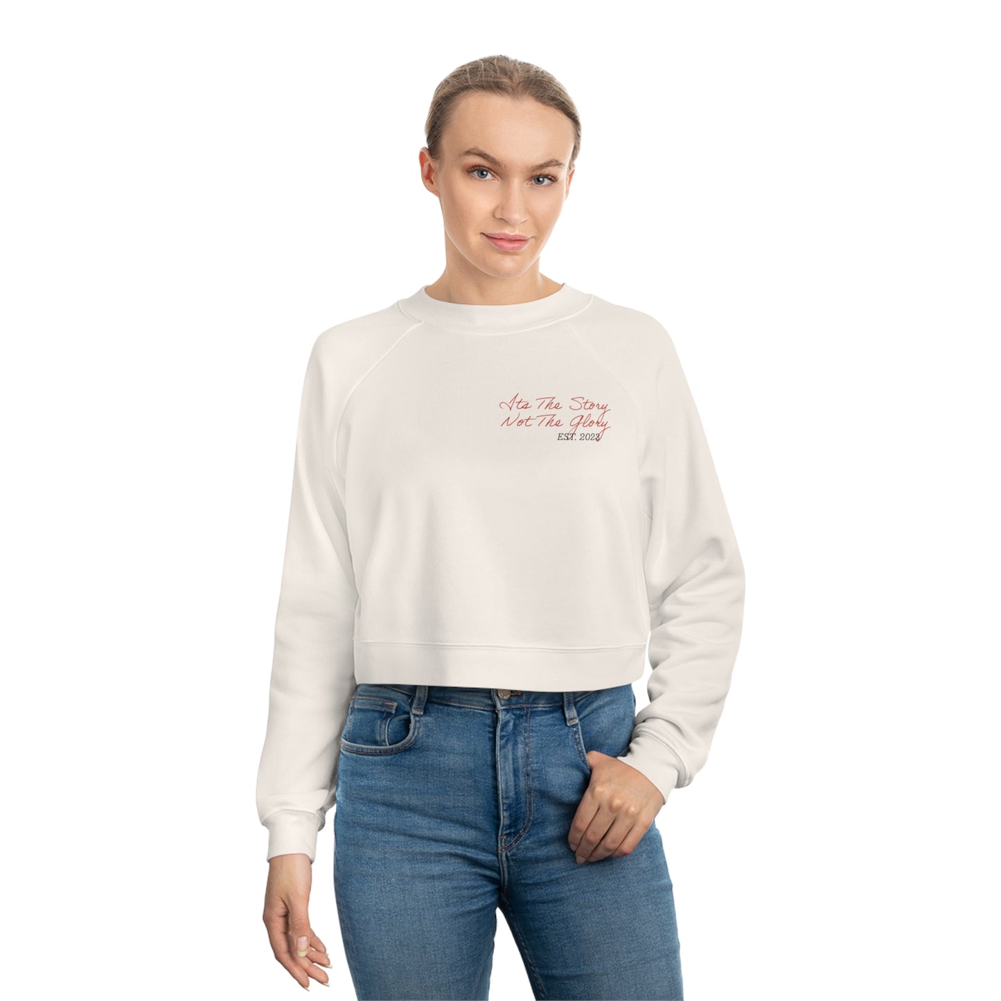 Women's White Cropped Fleece Pullover w/ Text